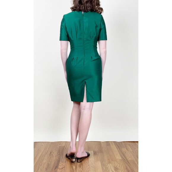 Vintage Silk Mid Century Pleated Short Sleeve Mini Midi Dress Sexy Wedding Guest - Picture 3 of 6